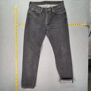 Selvedge Jeans Mens Black Slim Tapered Zip Fly Fits 30x29